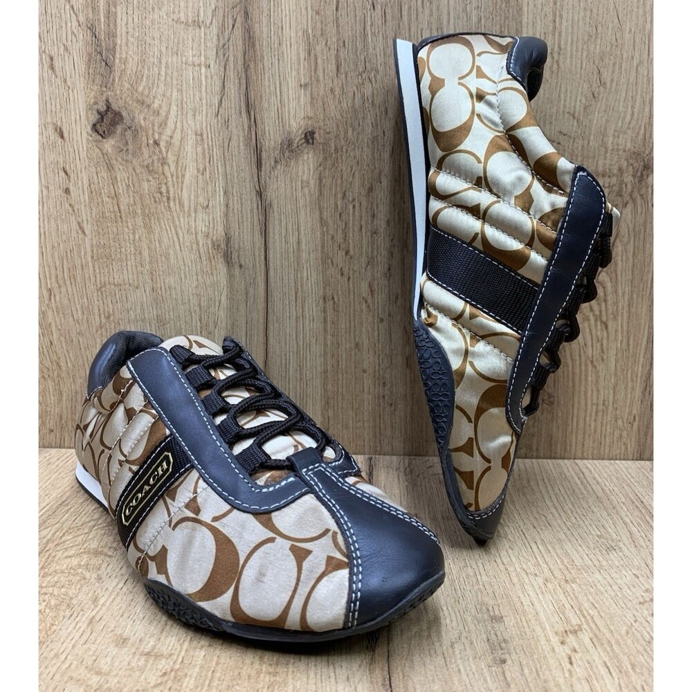 Coach Kirby Q999 Womens 7M Signature C Logo Brown Tan Sneakers Y2K Shoes